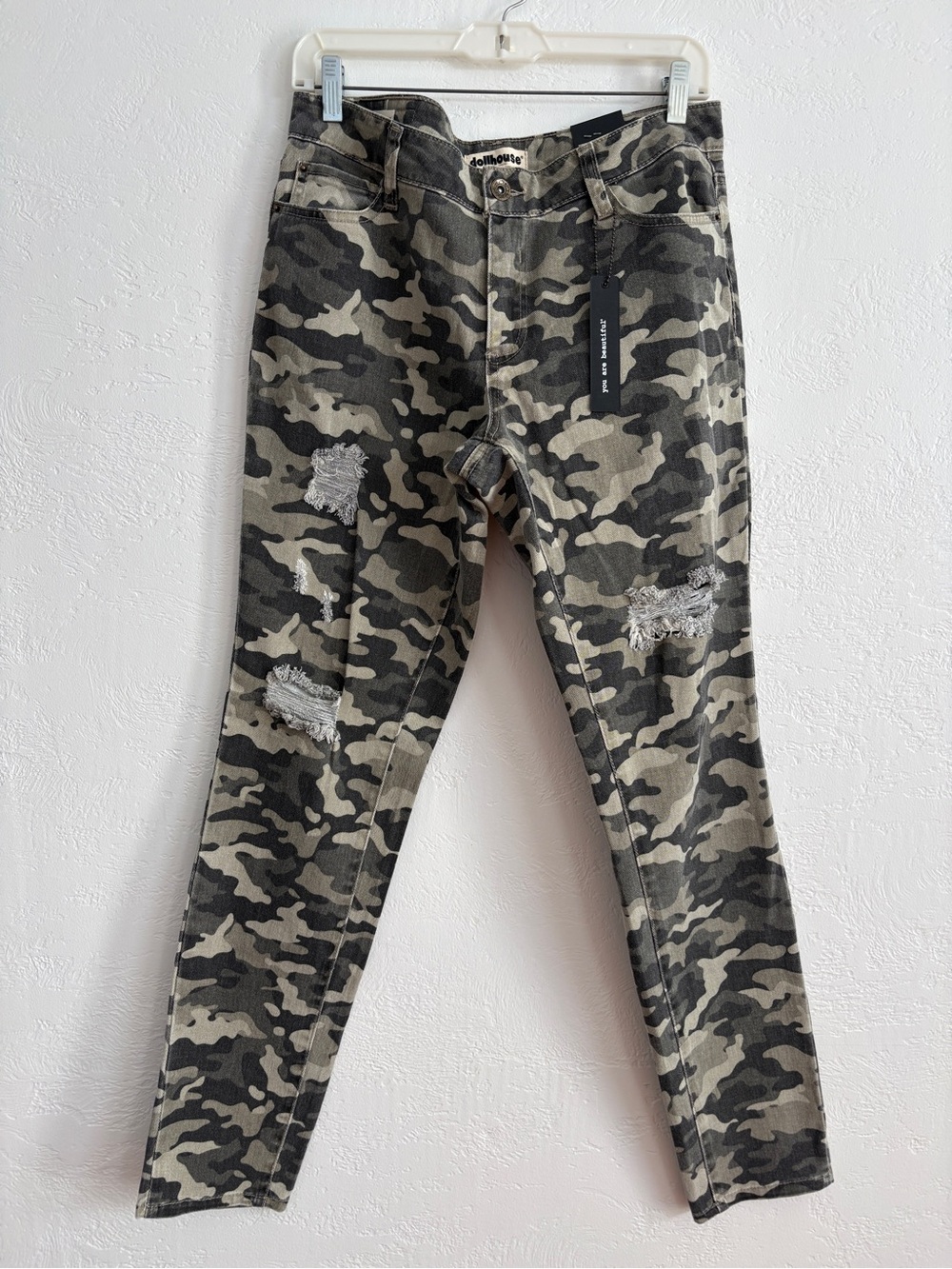 Dollhouse Camo Print Distressed Mid-Rise Skinny Jeans - Y2K